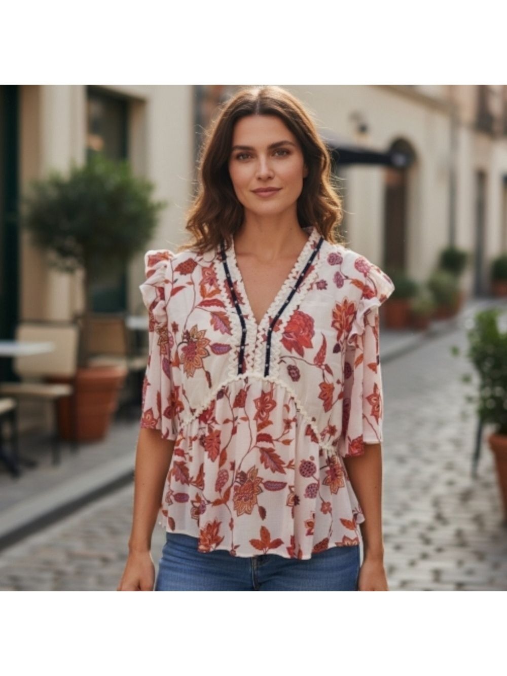Marc New York Red Pink Peplum Blouse Large